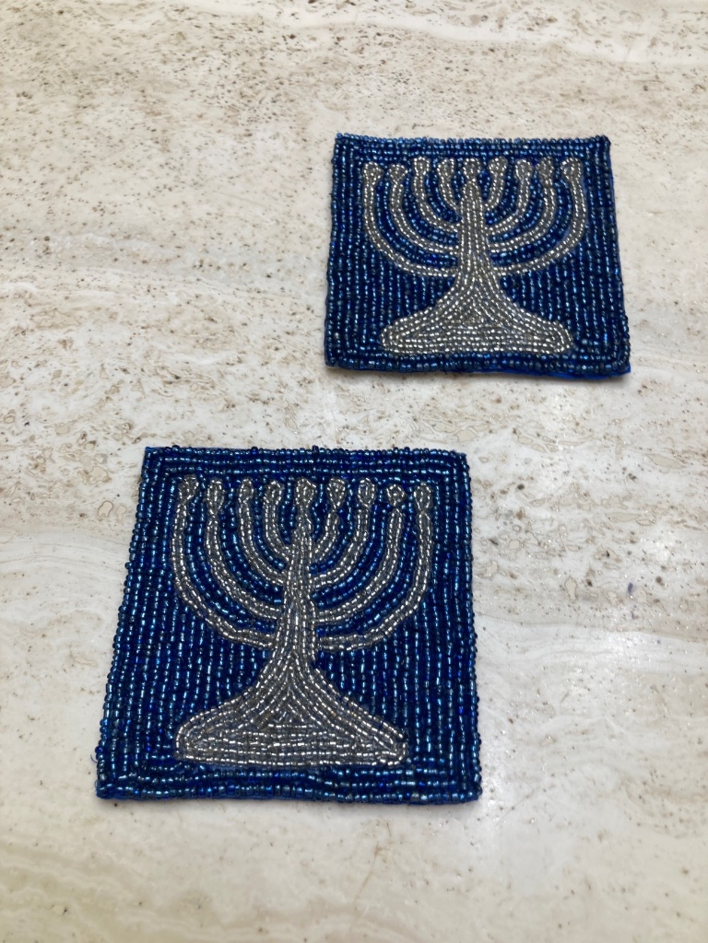 Two Handmade Beaded Menorah Coasters